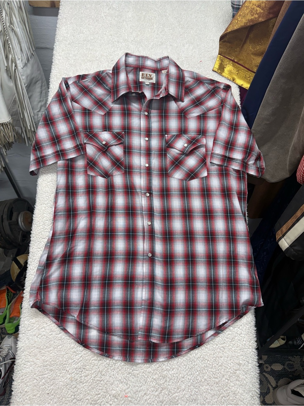 ELY Cattleman Men’s Red Plaid Short-Sleeve Western Shirt size large